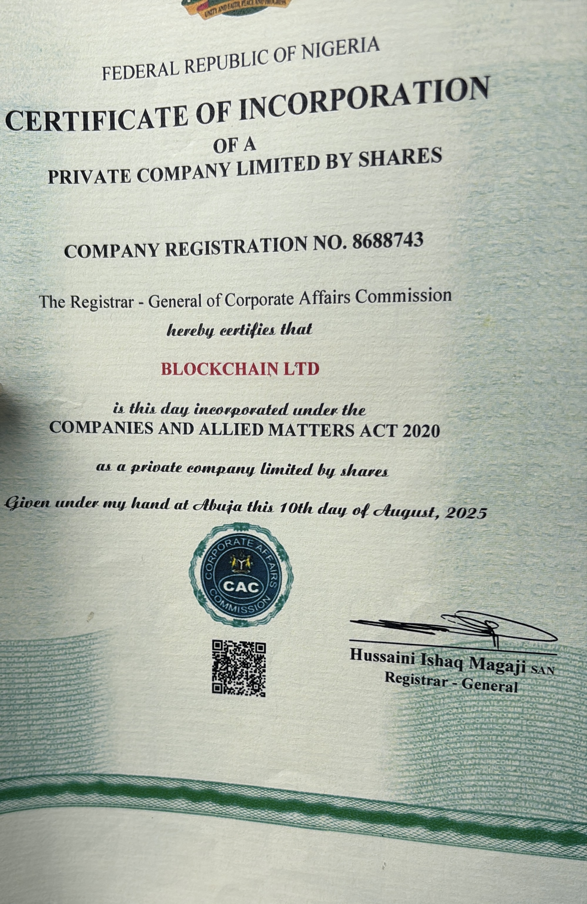 CAC Certificate of Registration